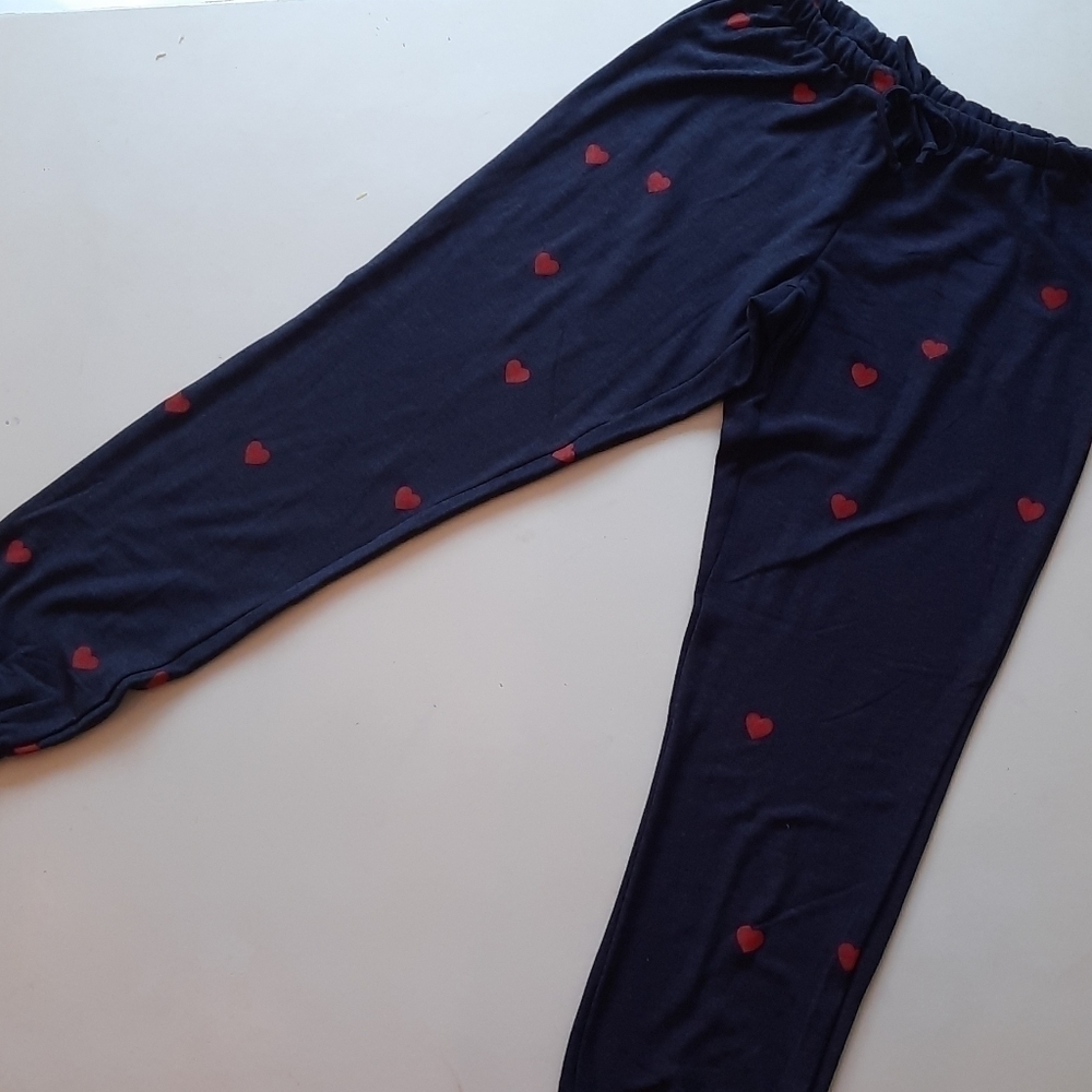 Chaser Tiny Hearts Sweatpants Black Red Heart Print Small New - Picture 6 of 12